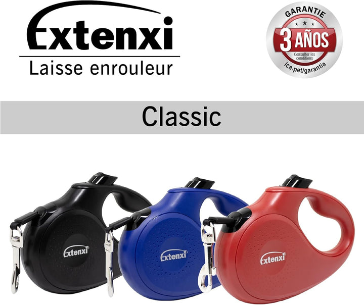 Extensi Hundeleine, einziehbar, bis 15 kg, Länge 5 m, Grösse S, ergonomischer und sicherer Griff rot