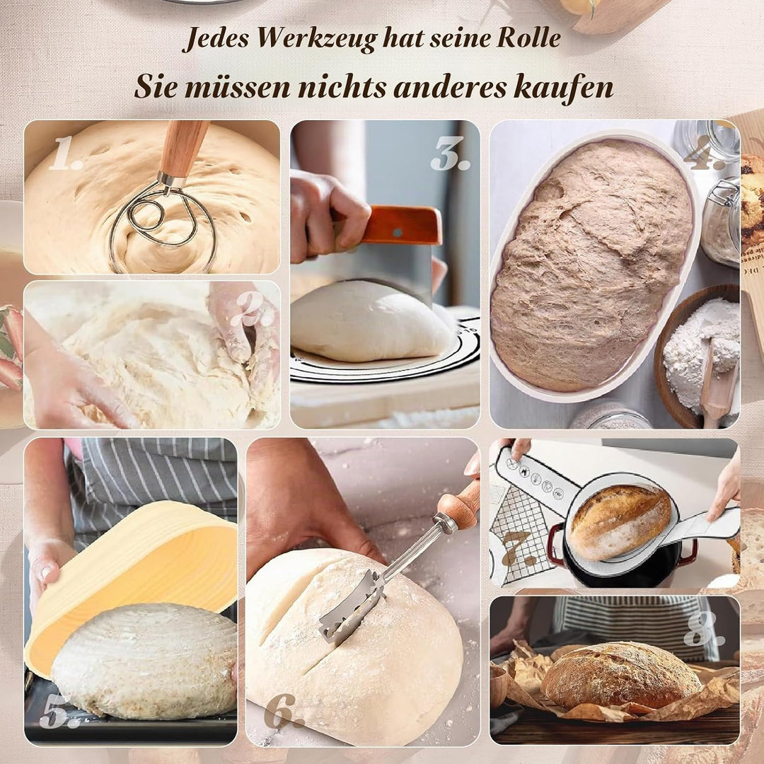 24 Stück Sauerteig Starter Set,Klappbare Brotbackset mit 23cm Rund,25cm Oval Silikon Gärkörbchen,Bro