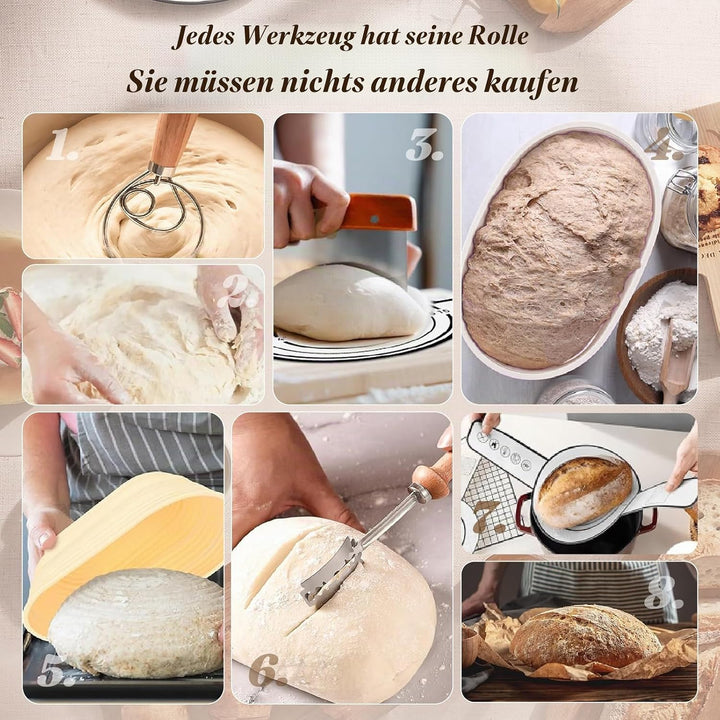 24 Stück Sauerteig Starter Set,Klappbare Brotbackset mit 23cm Rund,25cm Oval Silikon Gärkörbchen,Bro