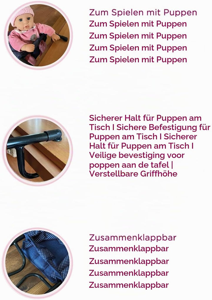 Götz 3403370 Tischsitz Denim und Spots – Puppen – Zubehör für alle Puppengrössen von Babypuppen und