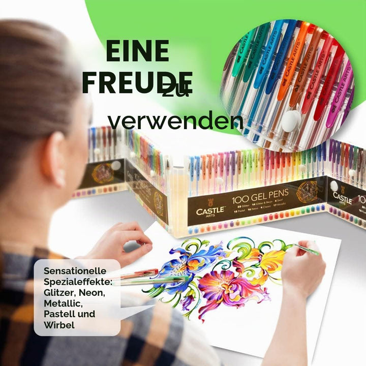 Castle Art Supplies 100-Gelstifte-Profimalset | Premium-Verpackung | Zeichen-, Skizzen-, Notizbücher