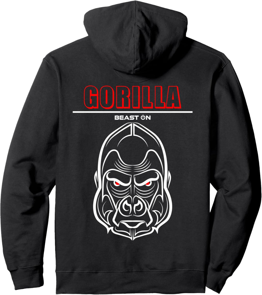 Gorilla Kopf Rot Rücken Motiv Gym Workout Fitness Training Pullover Hoodie