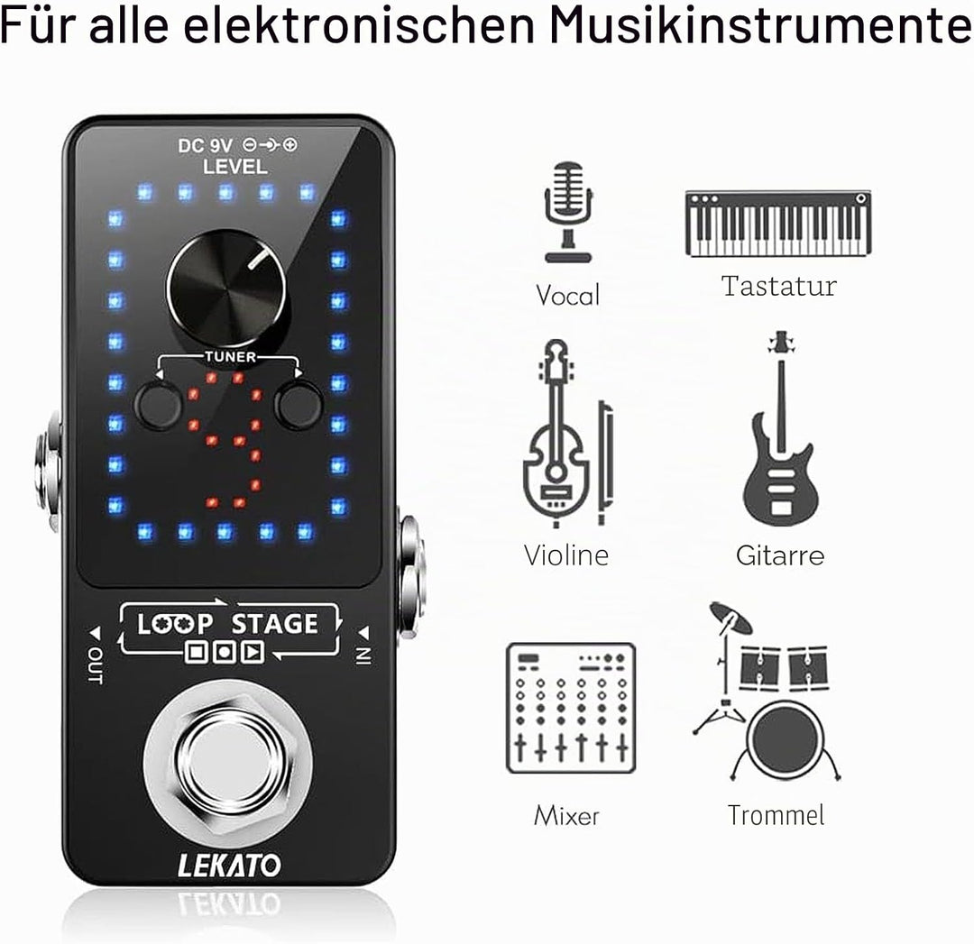 Guitar Looper mit Netzteil, LEKATO 9 Loops 40 Minuten Aufnahmezeit Gitarren-Looper Eingebautes Stimm