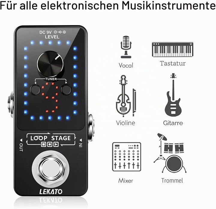 Guitar Looper mit Netzteil, LEKATO 9 Loops 40 Minuten Aufnahmezeit Gitarren-Looper Eingebautes Stimm