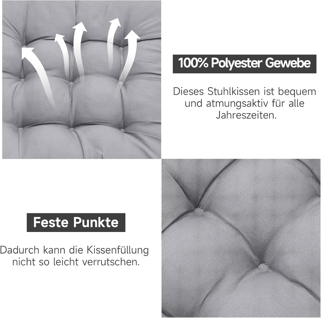 4er Set Stuhlkissen mit Bändern, Bequemes Sitzkissen 40x40 cm Stuhlauflage für Bürostuhl, Gartenstuh
