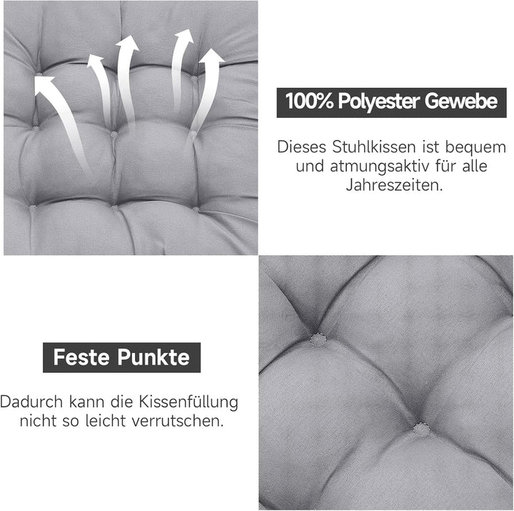 4er Set Stuhlkissen mit Bändern, Bequemes Sitzkissen 40x40 cm Stuhlauflage für Bürostuhl, Gartenstuh