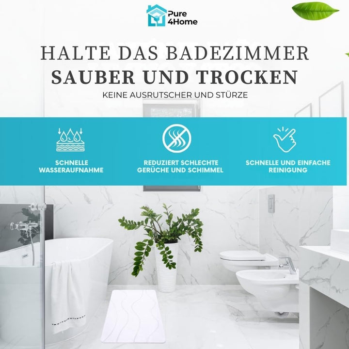 Pure 4Home Badematte Kieselgur 60 x 40 cm – Saugstark & Schnelltrocknend, rutschfest – Diatomit Stei