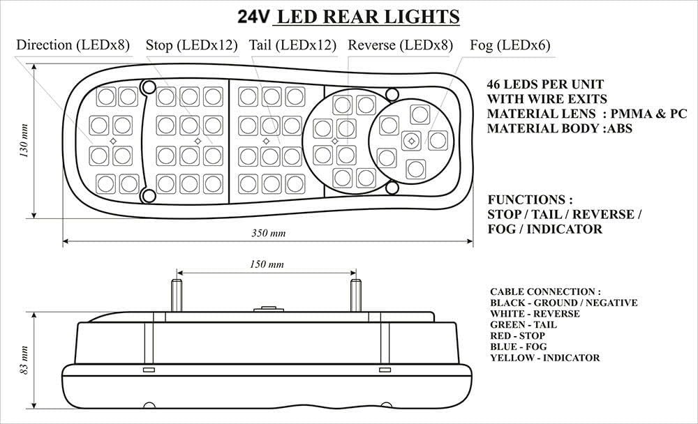2 x LED hinten Schwanz Bergung 24 V Lichter für LKW Kippmulde Fahrgestell Anhänger Wohnwagen Wohnwag