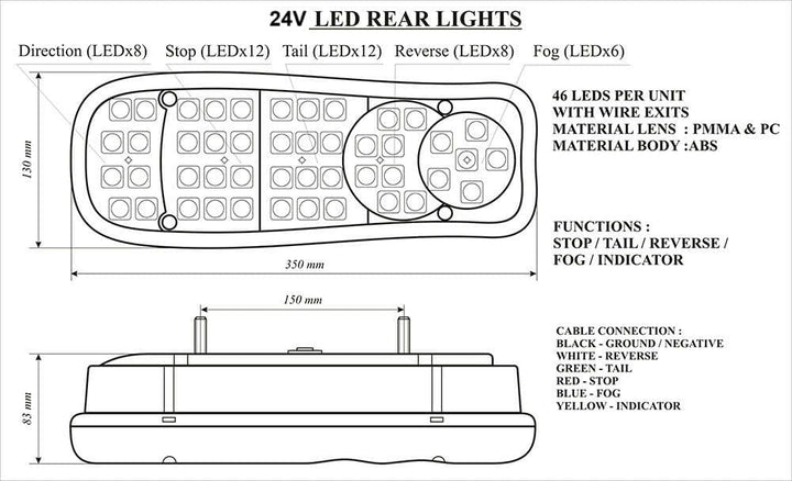 2 x LED hinten Schwanz Bergung 24 V Lichter für LKW Kippmulde Fahrgestell Anhänger Wohnwagen Wohnwag