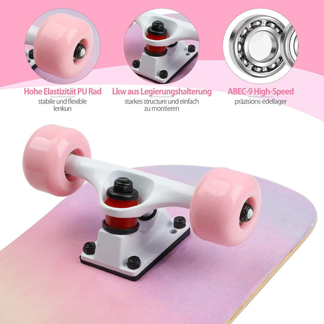 ILAHUI Skateboard Mädchen Erwachsene Kinder Teenager - 7 Stöckiges Ahorn Deck 80 X 20 cm mit Rucksac