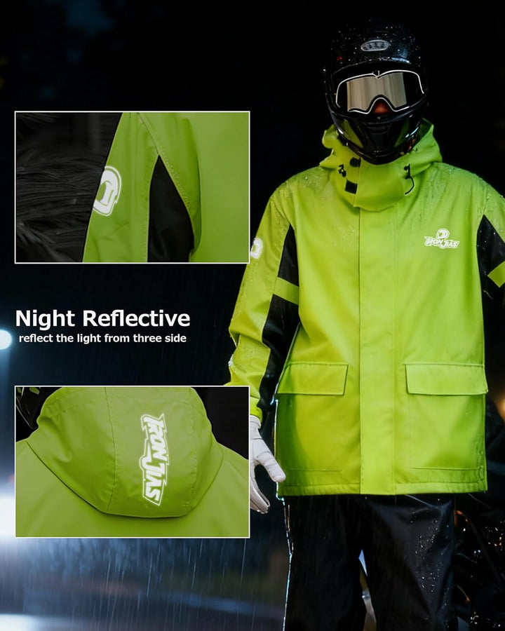 IRON JIA’S Regenanzug Herren Motorrad Regenjacke Wasserdichter Winddicht Atmungsaktiver Reflektieren