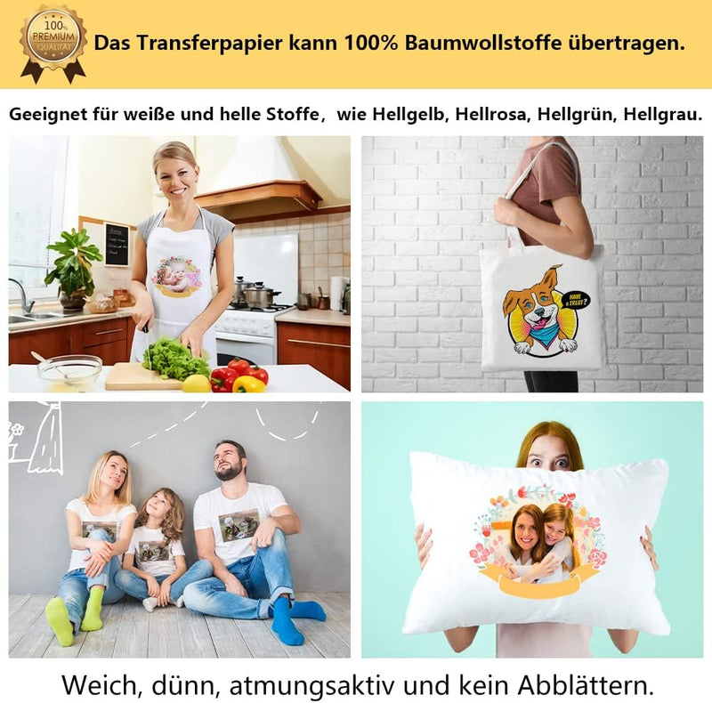 TransOurDream ECHTE Inkjet Bügelfolie Transferfolie Transferpapier A4X100 Blatt, T-Shirt Folie zum A