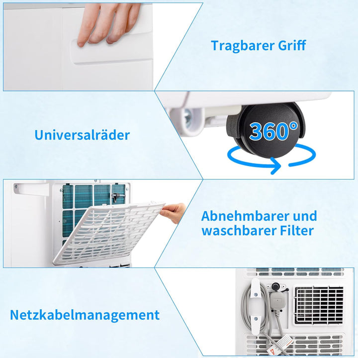 LEADZM Mobile Klimagerät klimaanlage,10000 BTU 1120W, Raumgrösse bis 32 m²,Air Conditioner mit Abluf