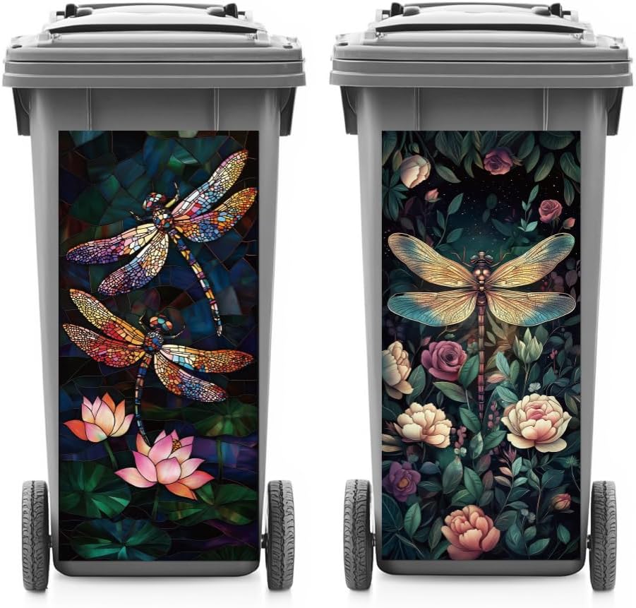 ANATTASOUL Mülleimer Aufkleber, 2 Blätter Mülltonnen Aufkleber 38×82cm Libelle Selbstklebend Aufkleb