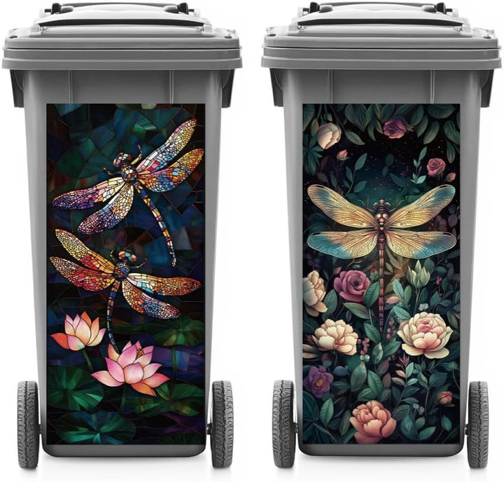 ANATTASOUL Mülleimer Aufkleber, 2 Blätter Mülltonnen Aufkleber 38×82cm Libelle Selbstklebend Aufkleb