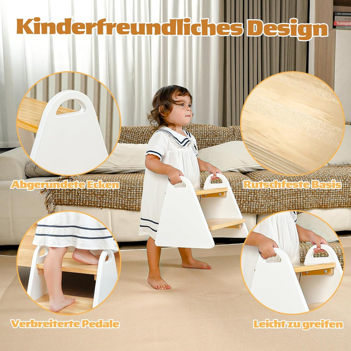 2-stufiger Tritthocker für Kinder aus Naturmaterial, Hocker & Trittstuhl Trittpult, Kindertreppe für