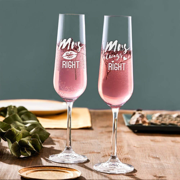 AMAVEL 2er Set Sektgläser mit Gravur, Mrs Right & Mrs Always Right, gleichgeschlechtliches Hochzeits