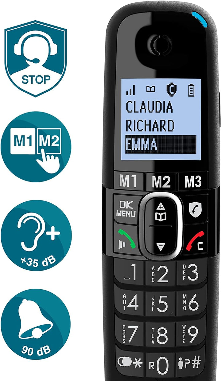 Amplicomms BigTel 1500 schnurloses DECT Grosstasten Telefon, Audio-Boost, extra Laute Klingeltöne, H