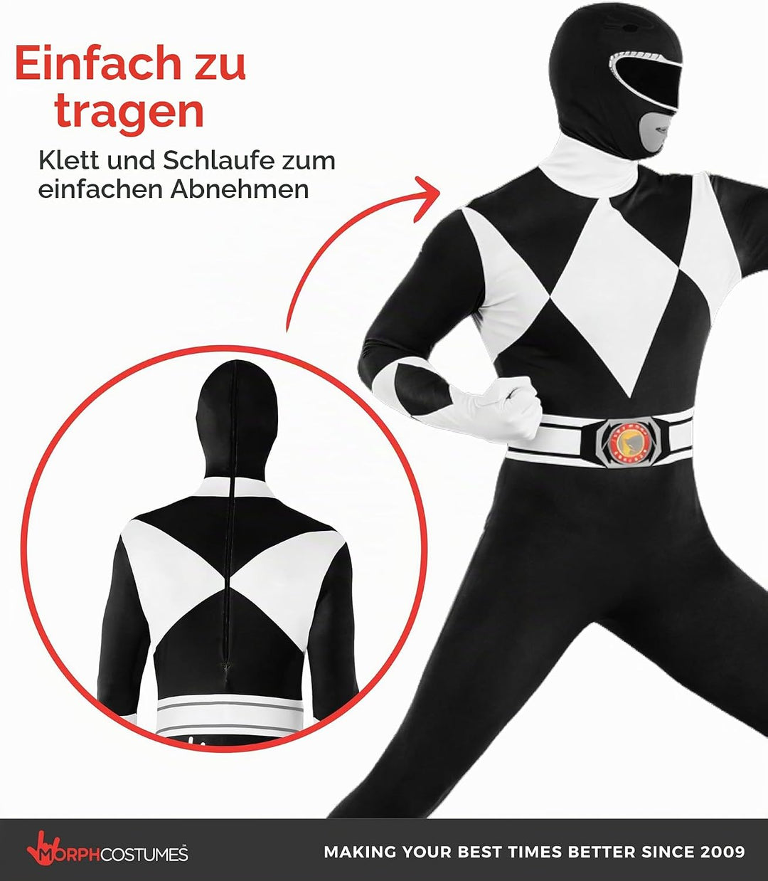 Morphsuits Power-Rangers-Kostüm Schwarz L, Schwarz L