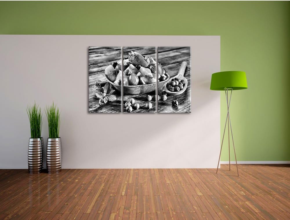 Pixxprint Apfel Kirsche Obstkorb als Leinwandbild/Grösse: 3 Teilig (120x80) cm/Wandbild/Kunstdruck/f