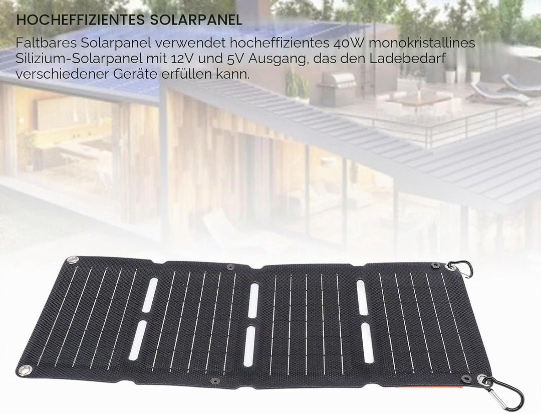 40W Tragbar Solarladegerät, IP68 Wasserdicht Solarpanel mit DC-Anschlüssen, 2-Port USB, Type-C Ansch