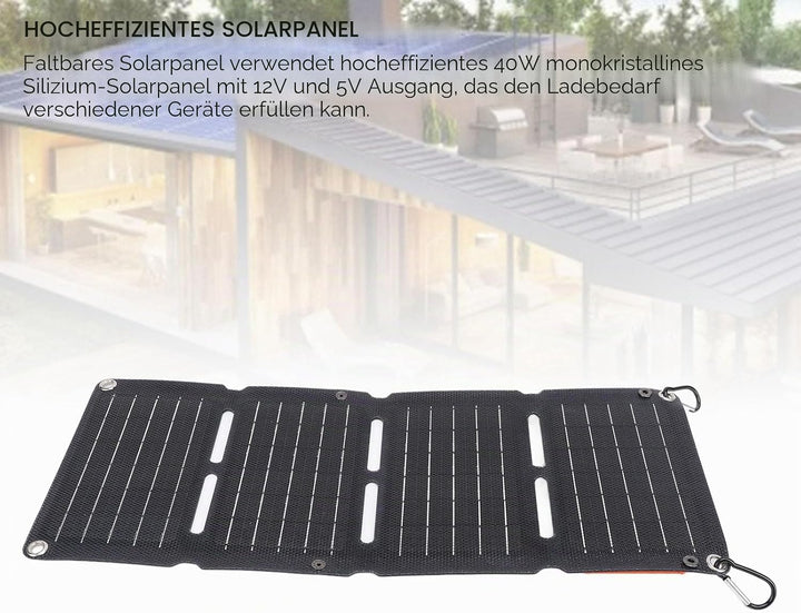 40W Tragbar Solarladegerät, IP68 Wasserdicht Solarpanel mit DC-Anschlüssen, 2-Port USB, Type-C Ansch
