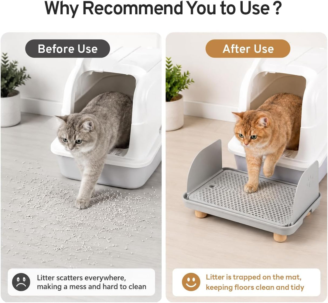 Katzenstreu Rampe mit Filterfunktion - rutschfeste Katzentoilettenstufe mit 4cm Hohe Holzfüsse - Kat