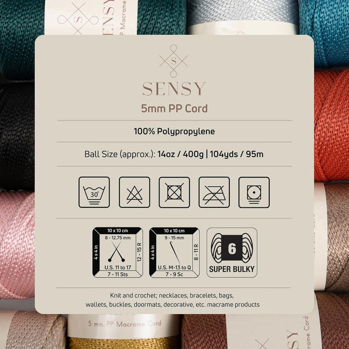 4 Stränge Sensy Premium 5 mm 95 Meter Polyester-Seil 100% Polypropylen-Kordel Makramee-Kordel 5 mm H