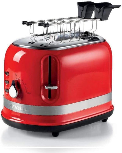 Ariete 149 Roter Toaster 2 Scheiben Modern mit Zange, Automatischer Auswurf, Krümelschublade, Auftau