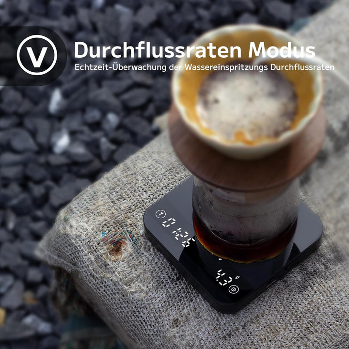 Espresso Waage mit Timer, 0.1g Genaue Kaffeewaage mit 4 Modi, Anzeige von Verhältnis und Durchflussm