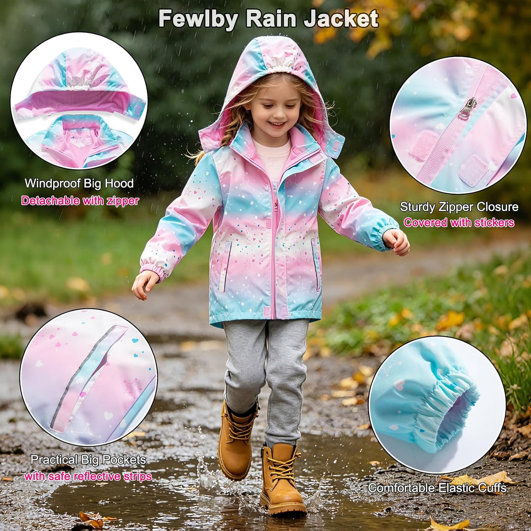 Mädchen Regenjacke - Regenmantel mit Kapuze Outdoor Wasserdichte Jacke Kinder Softshelljacke Übergan