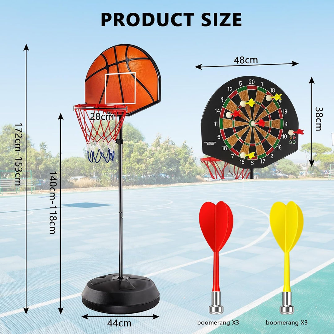 2 in 1 Basketballkorb Outdoor mit Dartscheibe Ständer, Basketballkorb Indoor Outdoor, Dartscheibe mi