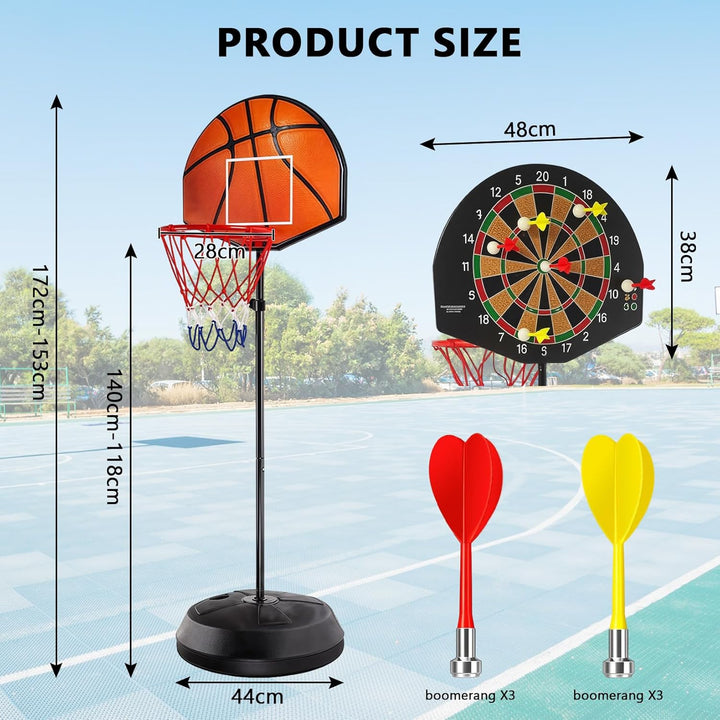2 in 1 Basketballkorb Outdoor mit Dartscheibe Ständer, Basketballkorb Indoor Outdoor, Dartscheibe mi