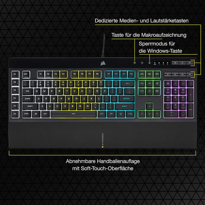 CORSAIR K55 RGB PRO Kabelgebundene Membrantastatur - IP42 staub- Und Spritzwassergeschützt - 6 Makro