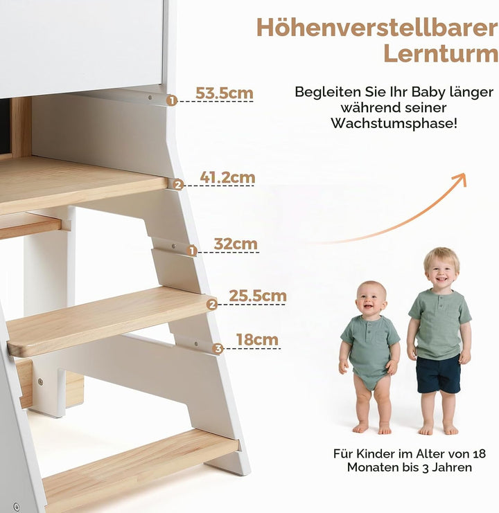 KIDINIX Kinder Lernturm ab 1 Jahr, Learning Tower mit magnetischem Whiteboard und Abnehmbarer Kreide