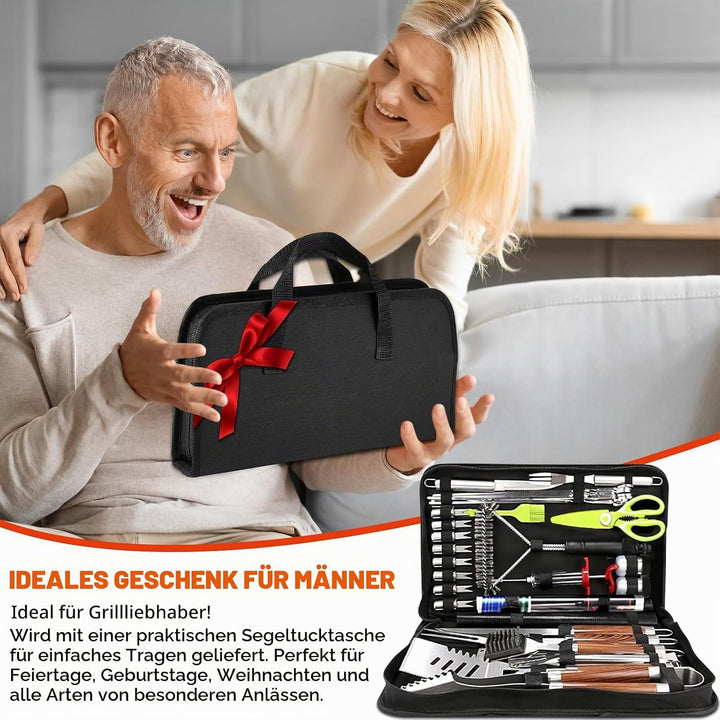 Grillbesteck Set 34-teilig, Edelstahl Grillzubehör, Grillzubehör Mit Aufbewahrungstasche Und Grillma