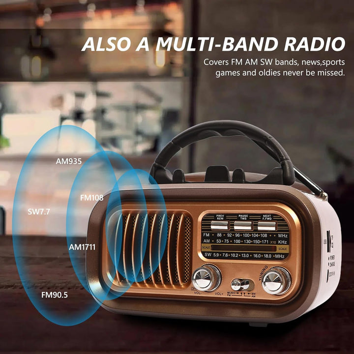 Retro Radio mit Bluetooth, AM/FM/SW Retro Radio Klein Solar Tragbarer Bluetooth Lautsprecher mit 120