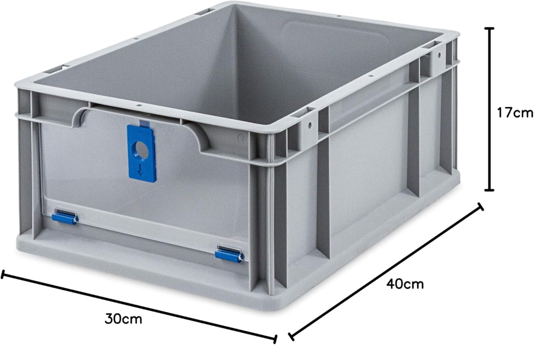 aidB Eurobox NextGen Insight Cover blau, 400x300x170 mm, Cover niedrig, robuste Regalbox mit Entnahm