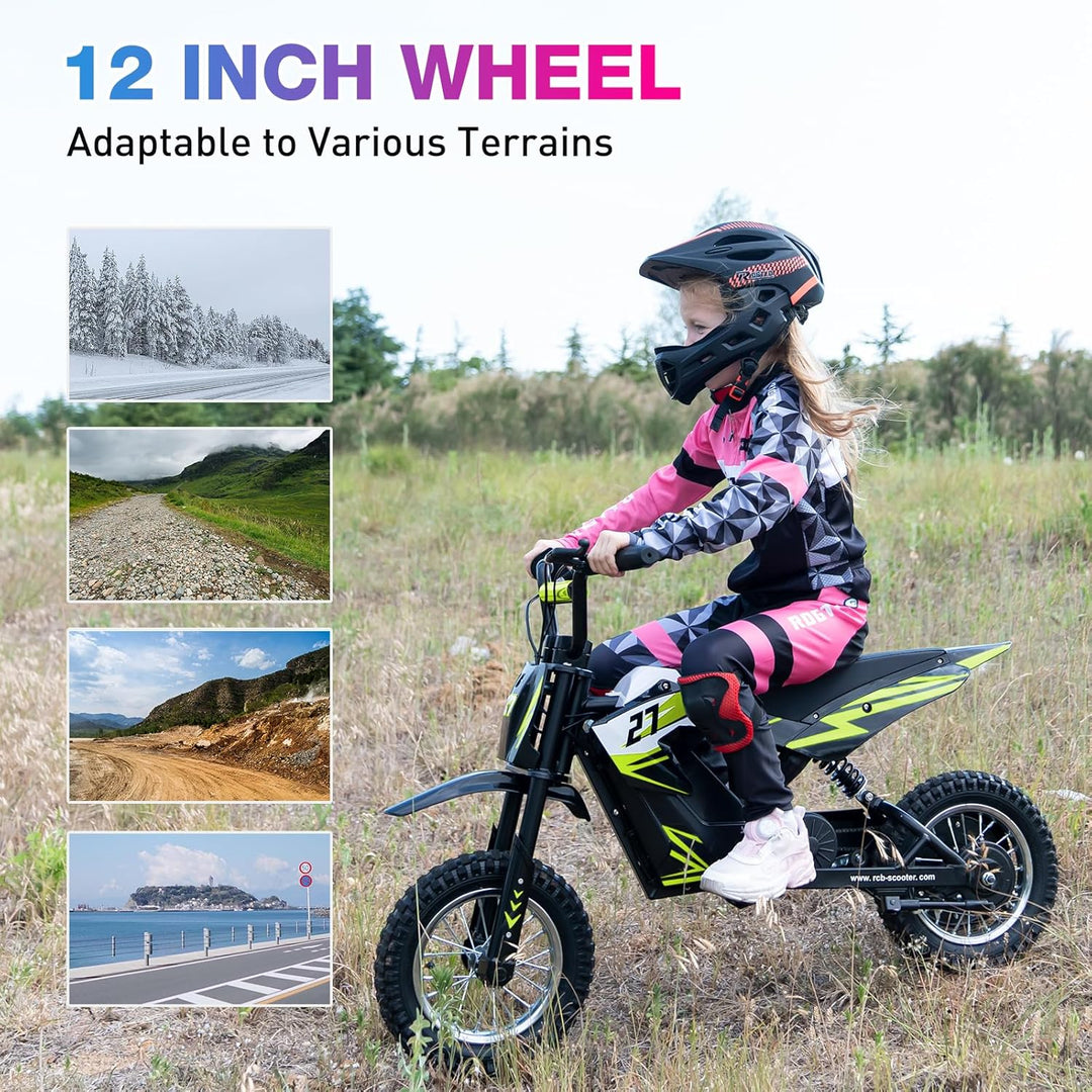 RCB R9X Elektro Motorrad Kinder, 12 Zoll Luftreifen, Elektromotorrad mit Leistungsstarker Motor,5,2A