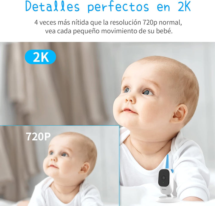 KAWA Baby Monitor with 2 Cameras, 7.11 cm (2.8 Inch) 2K HD Camera, No WiFi, Night Vision, Recording