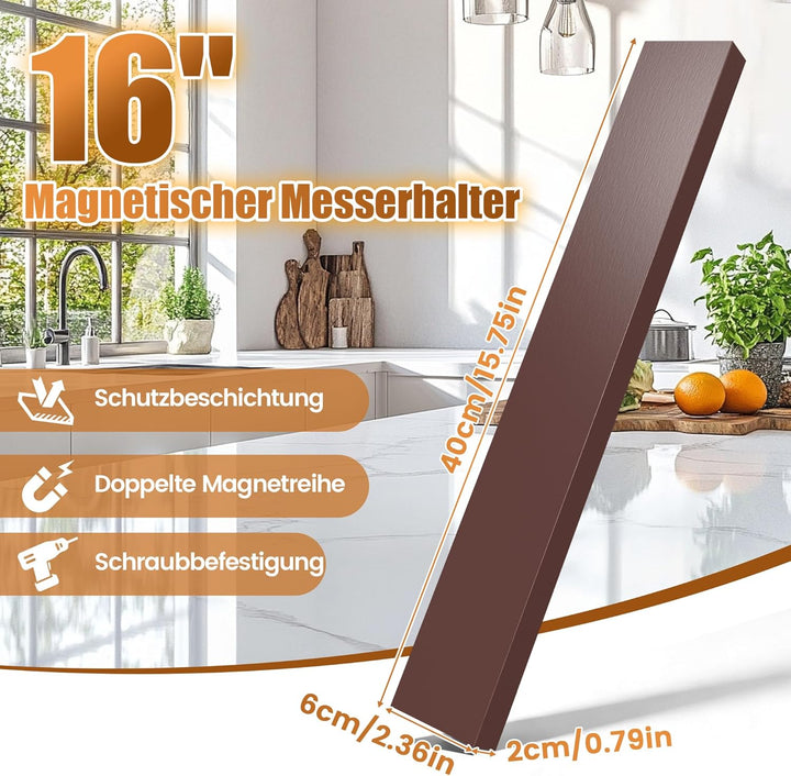 Messerblock Magnetisch 40 cm, Magnetleiste Messer aus Holz mit Supermagneten Und 2 Haken, Messerbloc