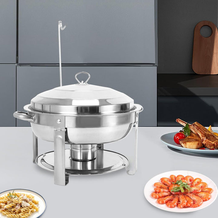 7,5L Edelstahl Chafing Dish, Runder Speisewärmer 360mm, Runde Edelstahl Chafing Dish mit Deckel, Pro