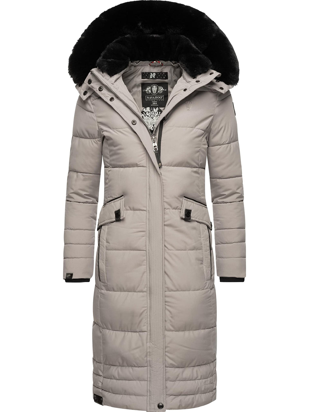Navahoo Damen Wintermantel Warmer Steppmantel lang mit Abnehmbarer Kapuze Fahmiyaa XS-3XL L Zinc Gre