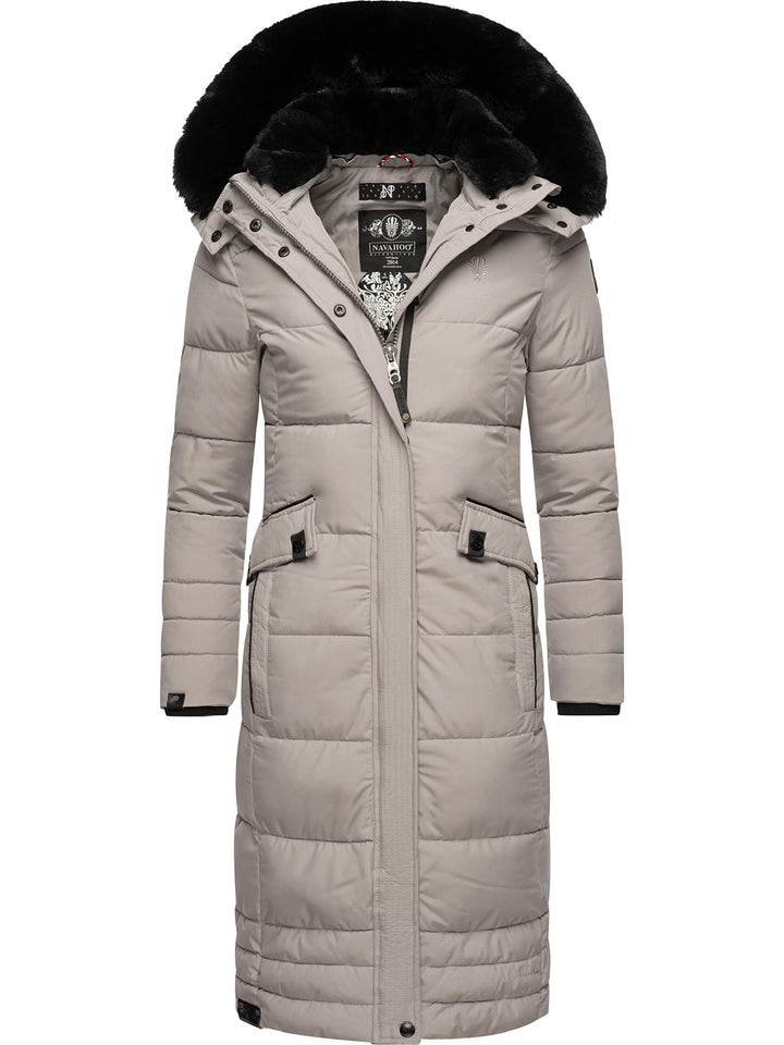 Navahoo Damen Wintermantel Warmer Steppmantel lang mit Abnehmbarer Kapuze Fahmiyaa XS-3XL L Zinc Gre