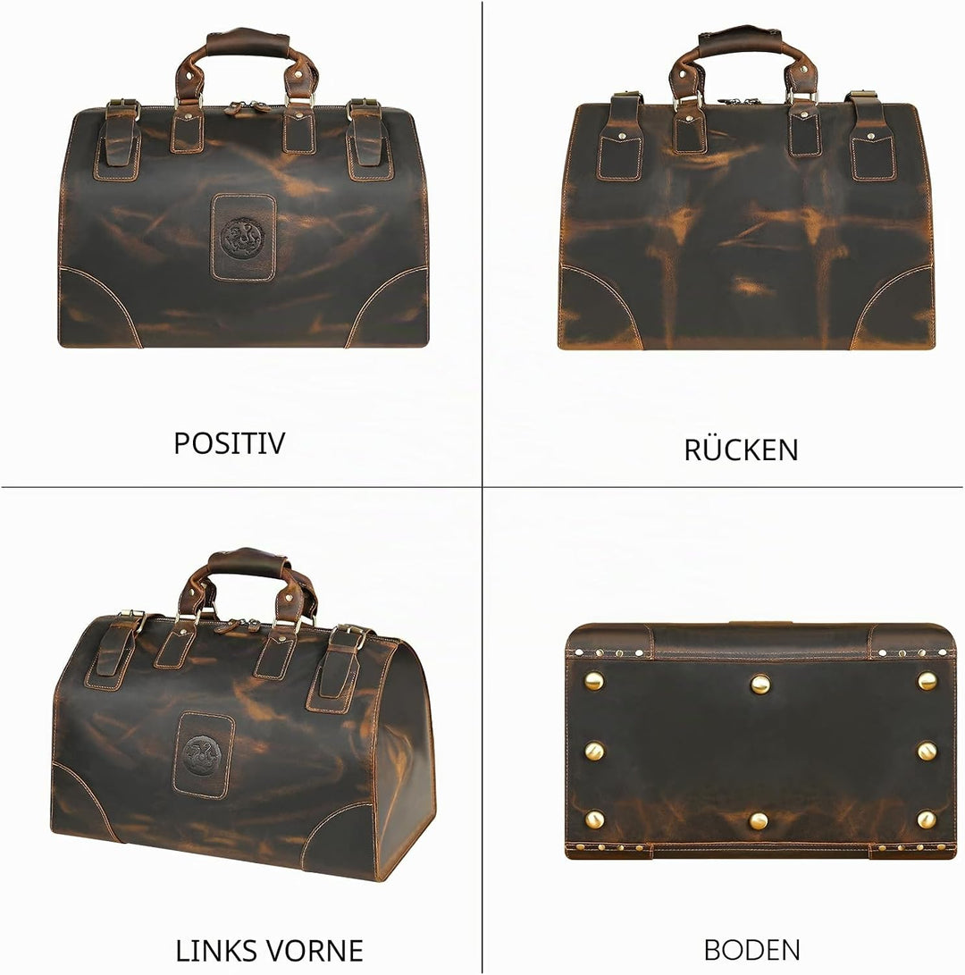 Wasserabweisend Canvas Crazy Horse Leder Reisetasche 35L Trim Unisex Handgepäck Weekender Tasche Spo