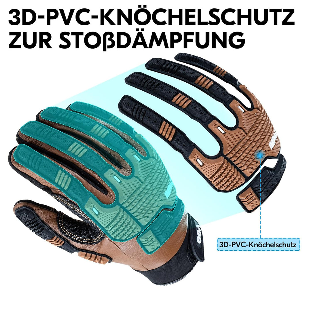 Vgo... 1 Paar Sicherheits-Leder-Arbeitshandschuhe, Mechaniker-Handschuhe,Rigger-Handschuhe, Anti-Vib