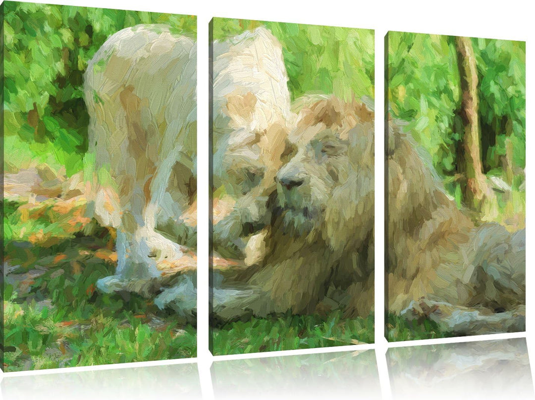 Pixxprint verliebtes Löwenpaar Kunst Pinsel Effekt 3-Teiler Leinwandbild 120x80 Bild auf Leinwand
