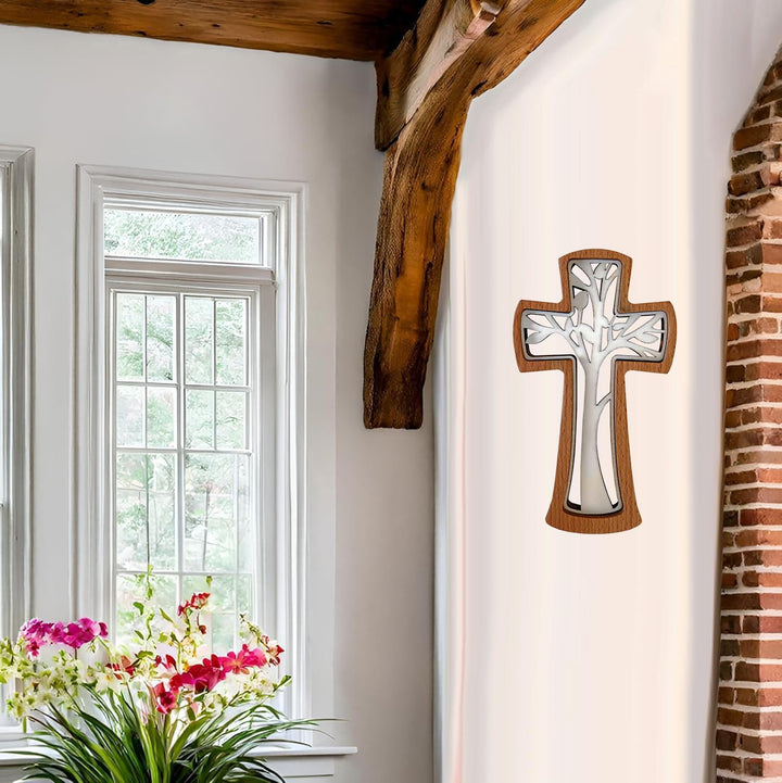 Kaltner Präsente Geschenkidee - Wandkreuz Echt Buche Holz Kreuz Kruzifix für die Wand modern Baum de
