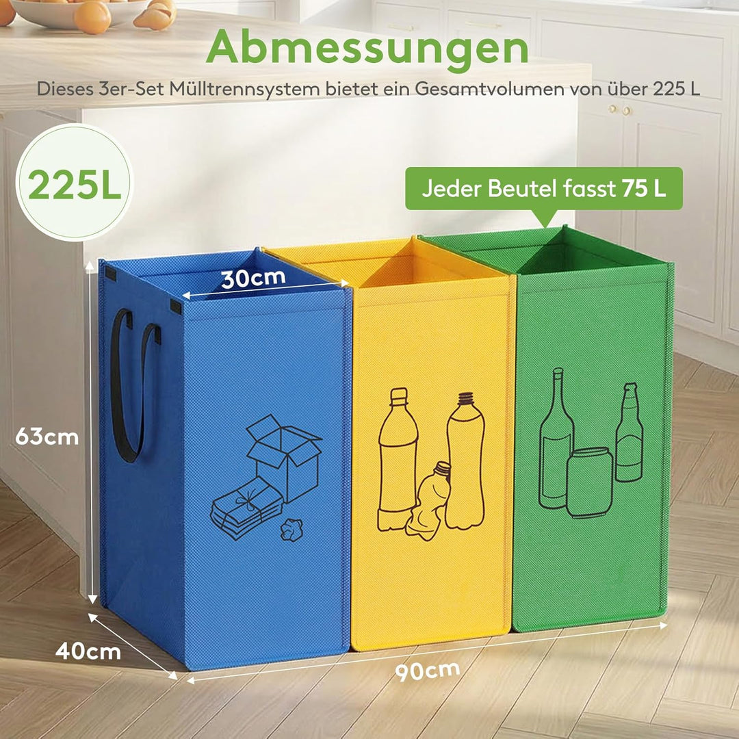Lifewit Mülltrennsystem für Küche, Mülleimer 3 fächer für Papier, Glas und Plastik, Recycling behält