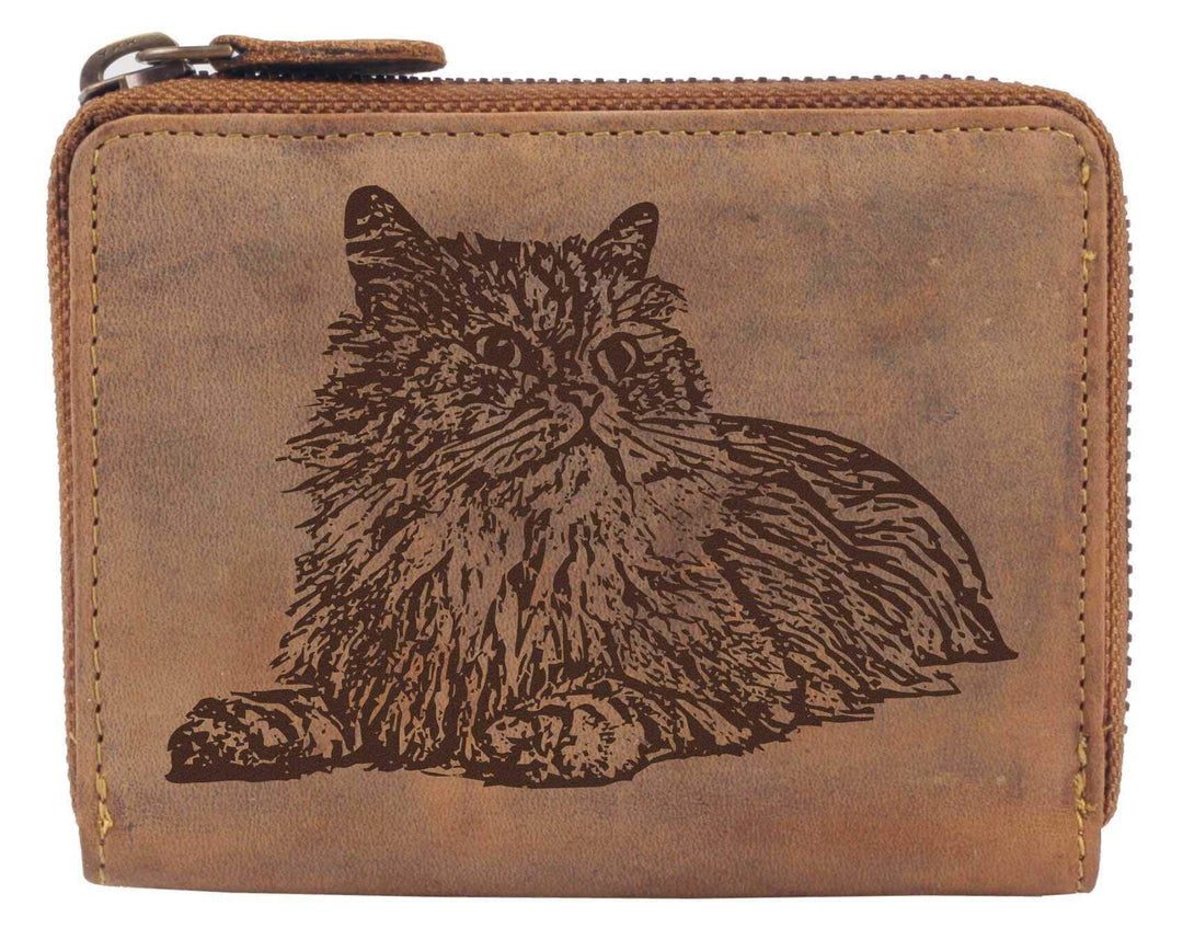 Greenburry Portemonnaie Damen Geldbörse Braun mit Perser Katze Motiv 13x10x3cm, Perser Katze